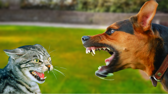 Кошка защищается от собаки. Как избежать агрессии между кошкой и собакой?